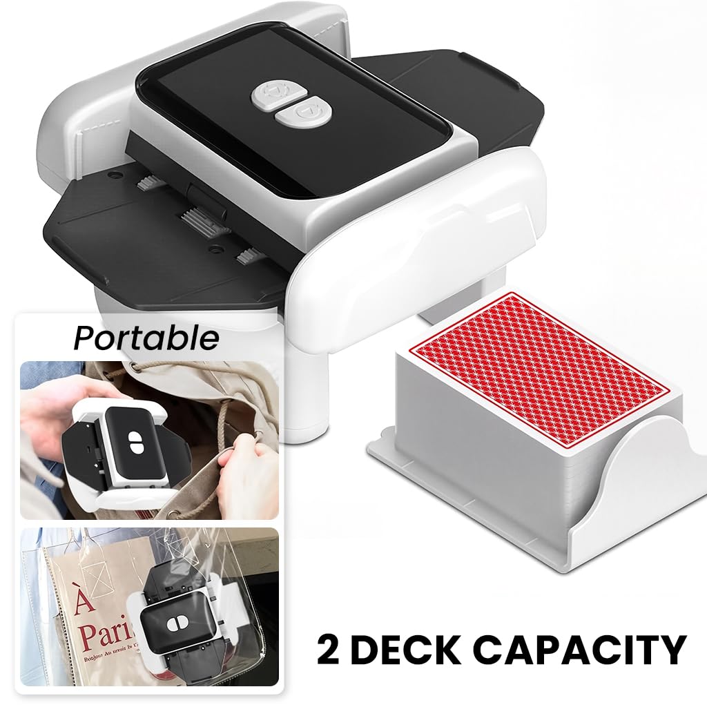 ZIBUYU Automatic Card Shuffler for 2 Decks with Auto-Off & Manual Stop | USB Rechargeable