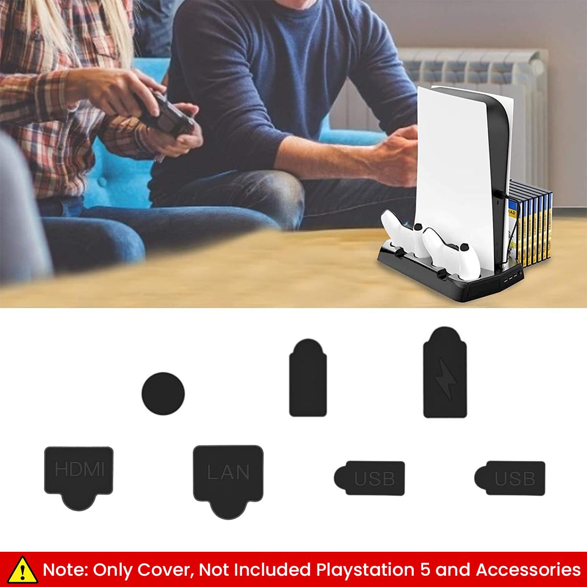 ZORBES Dust Plug Kit for PS5 Slim with 9 Silicone Plugs and 1680D Oxford Dust Cover | Full Console Protection