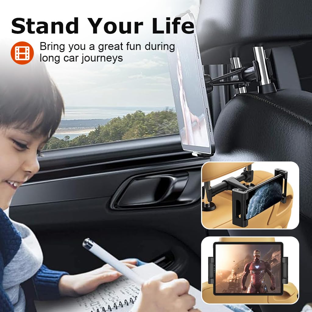 STHIRA Car Headrest Tablet Holder for 4.7–10.5 in Devices with 360 Rotation | Secure Grip