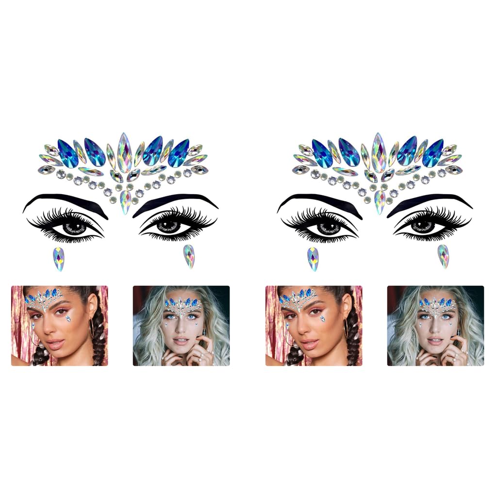 MAYCREATE Face Gems for Festival and Rave Makeup featuring Rhinestone Stickers Blue 2PCS