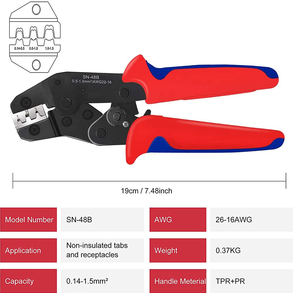 HASTHIP Wire Terminals Crimping Tool Kit with 600 Spade Connectors and Self Adjusting Ratcheting Pliers for AWG 22 16 Wiring Projects