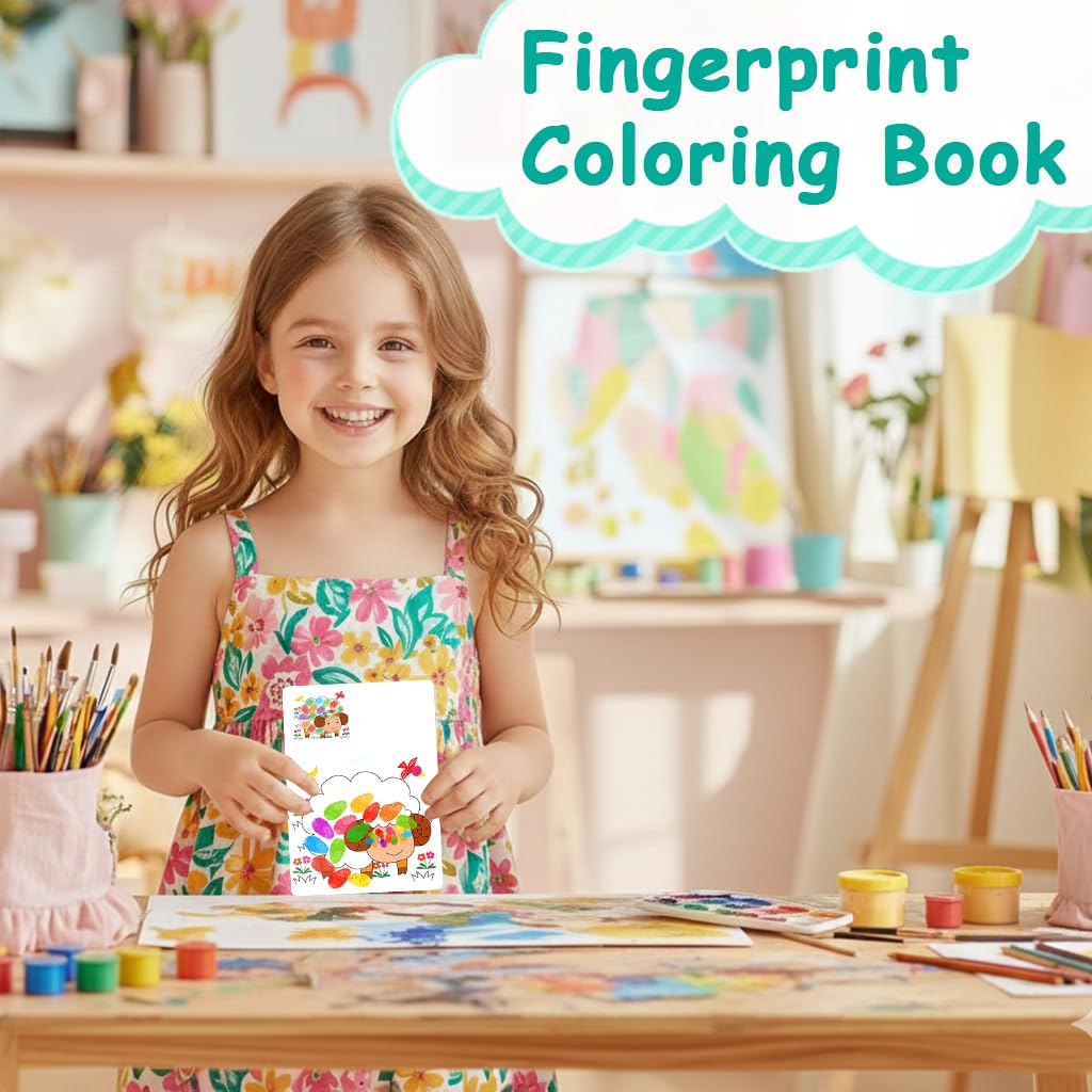 PATPAT Finger Painting Kit for Kids with 12 Washable Colors and 30 Drawing Cards | Non Toxic Art Set