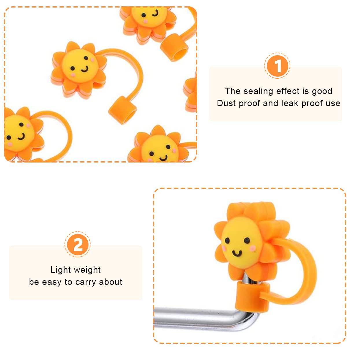 HASTHIP Silicone Straw Tips Cap for 6–8 mm Reusable Straws with Anti-Lost Loop | 6pcs Dustproof Cartoon Lids for Kids