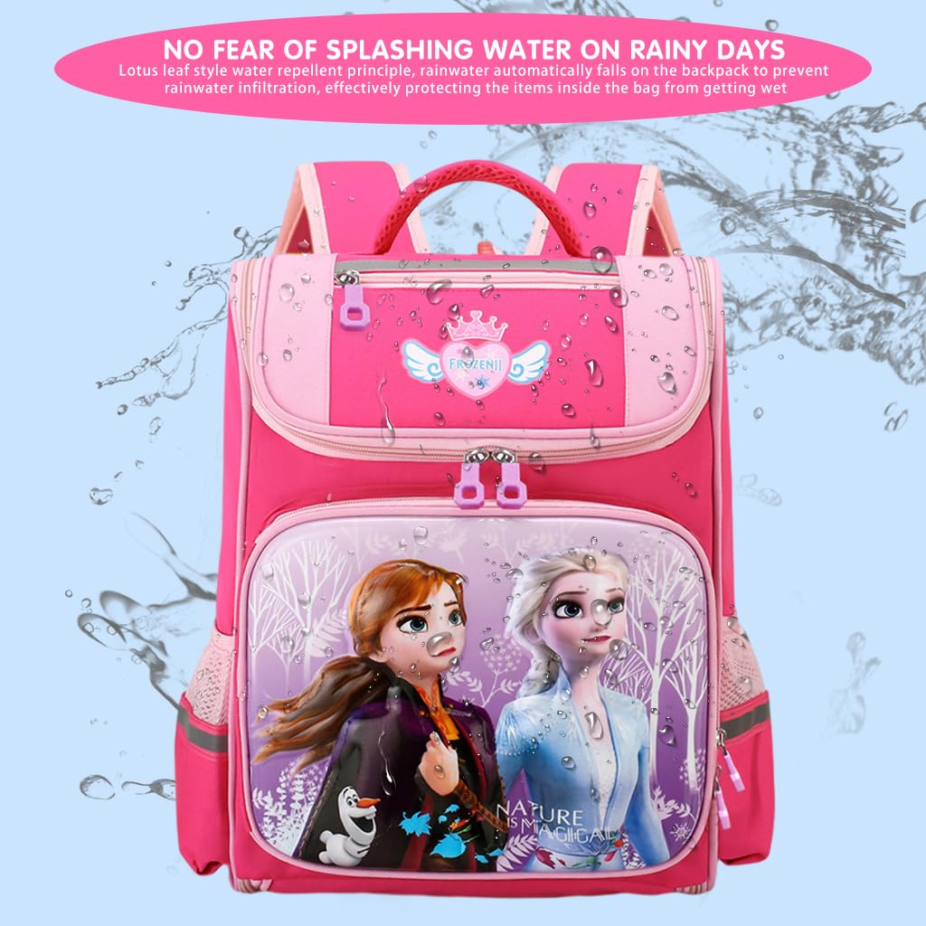 PALAY Girls School Backpack for Kids 6–12 with 36x28x16cm Capacity and Breathable Straps | Pink Elsa Princess Design