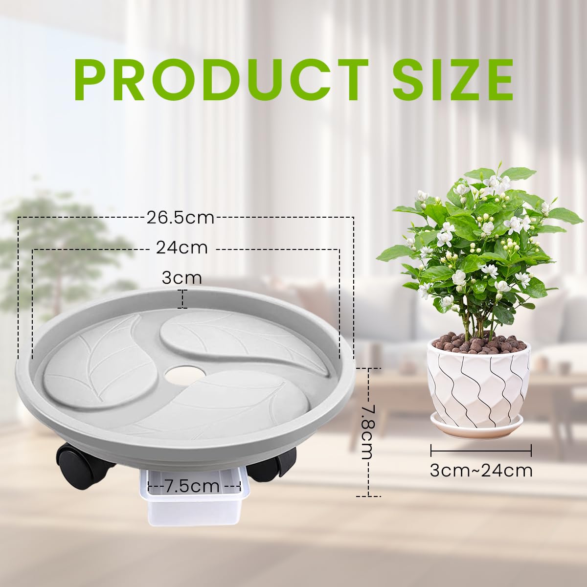 HASTHIP Round Plant Caddy with Wheels for Indoor and Outdoor Pots featuring Locking Metal Frame | 27CM Rolling Stand