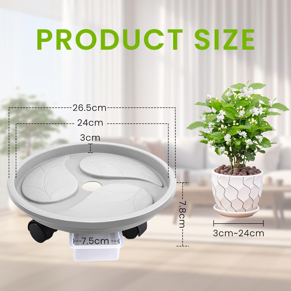 HASTHIP® 26cm Plant Pot Stand with Wheels, Thicken Heavy Movable Round Plant Caddy and Multipurpose Trolley for Plant Pot, Cylinder