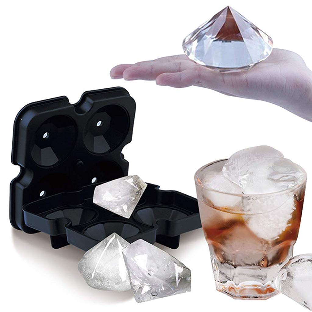 HASTHIP 3D Ice Mold for Whiskey and Cocktails featuring 4 Diamond Cubes 25ml Silicone Tray