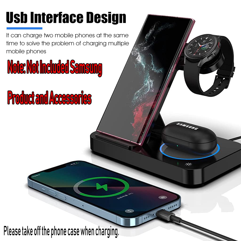 ZORBES® Wireless Charging Station, 3-in-1 Sam Sung Wireless Charger for Phone, Earbuds, Smartwatch, 18W Fast Charger Stand with USB Port for Sam Sung Galaxy Z Flip/Z Fold/S22 Ultra/Note 20 Ultra Watch