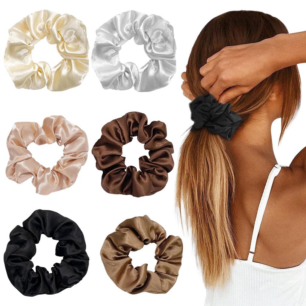 ZIBUYU Scrunchies Set for Women featuring 6pcs Satin Hair Bands with Strong Elastic Hold | 11 cm Outer Diameter