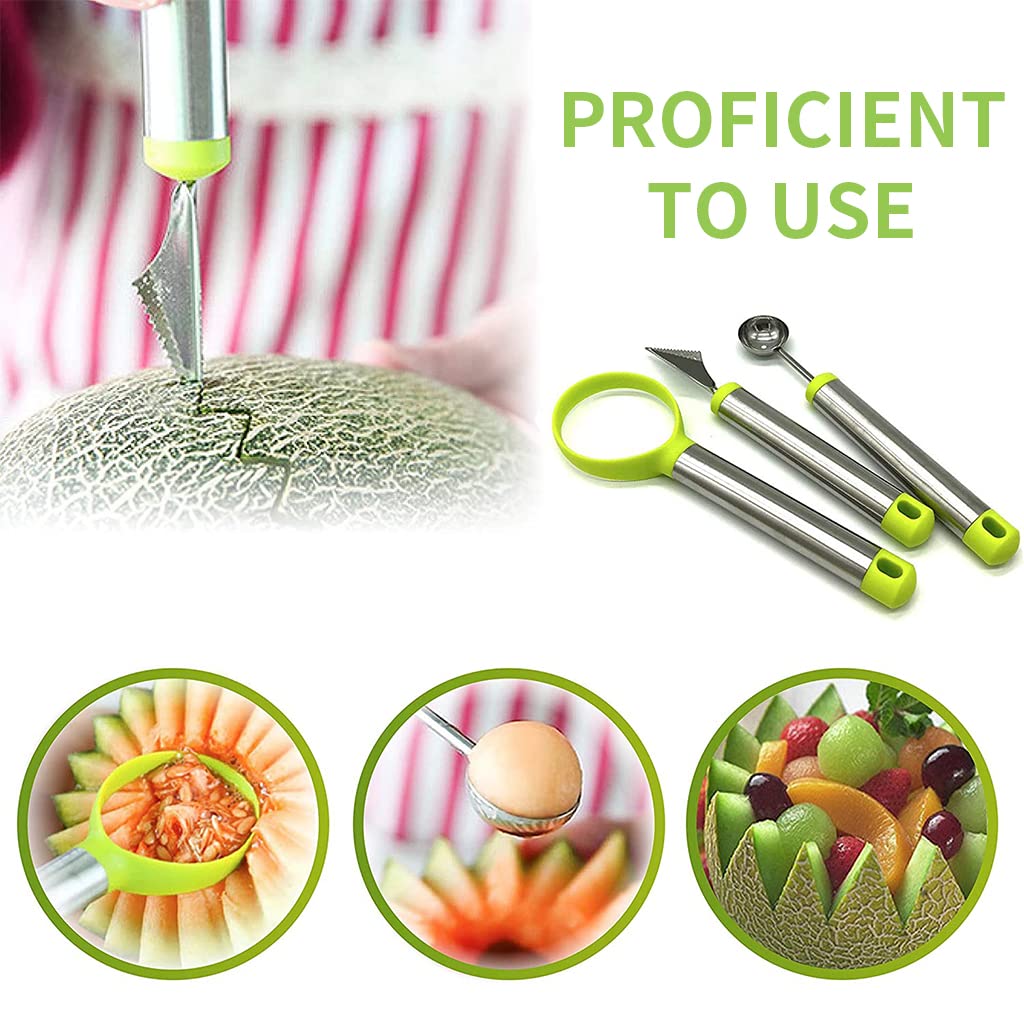 HASTHIP® 7Pcs Fruit Cutter - Vegetable Cutter Shaper Mold Set with Carving Tools, Fruit Platter Ice Cream Scoop Spoon, Fruit Seed Remover Ring and 4 Creative Moulds for Fruit, Vegetable, Cookies