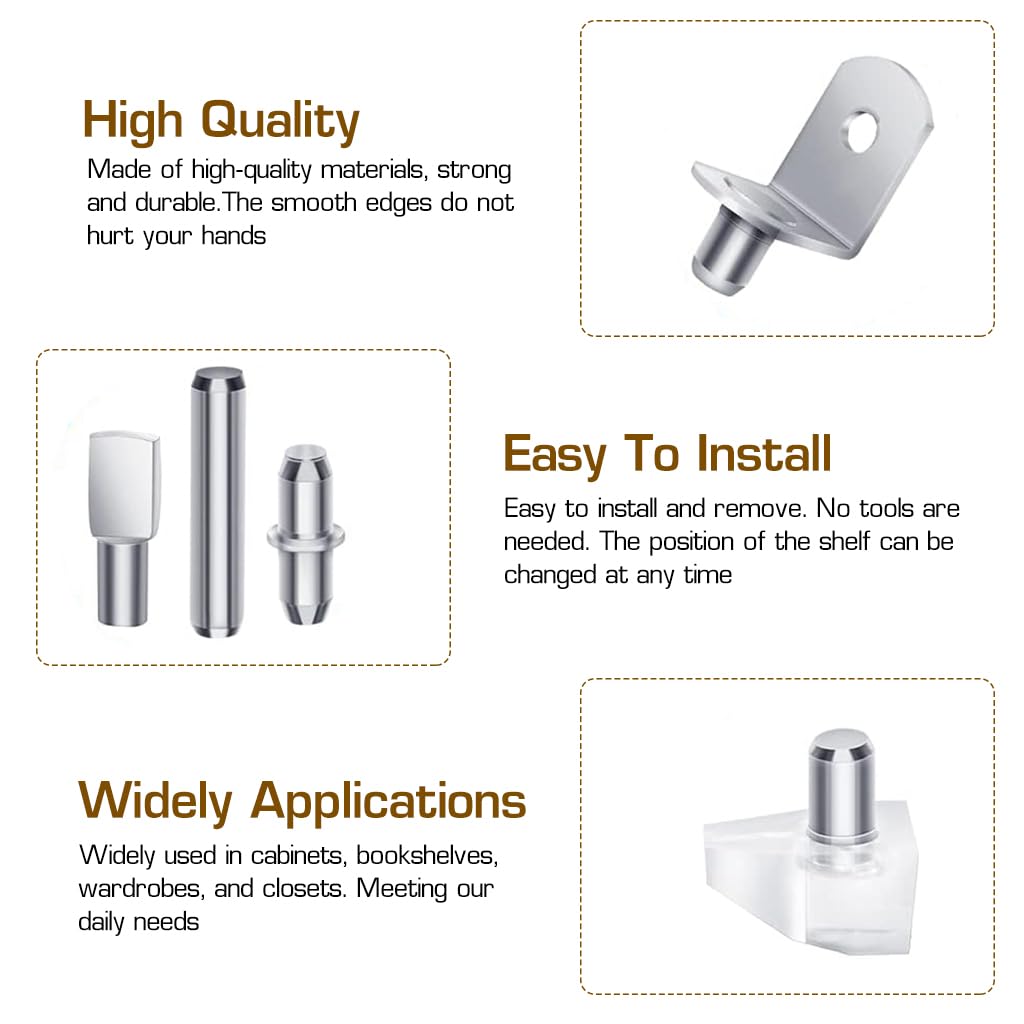 Serplex Shelf Support Kit for Cabinets and Bookshelves featuring 150 Pegs 5mm & 6mm | Nickel-Plated Metal