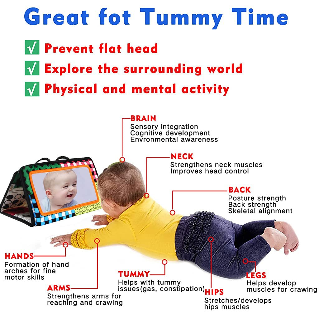 PATPAT Baby Mirror Toy for Car Seat and Tummy Time featuring Hangable Foldable Design | Soft Polyester and Acrylic Safe Material for Infants