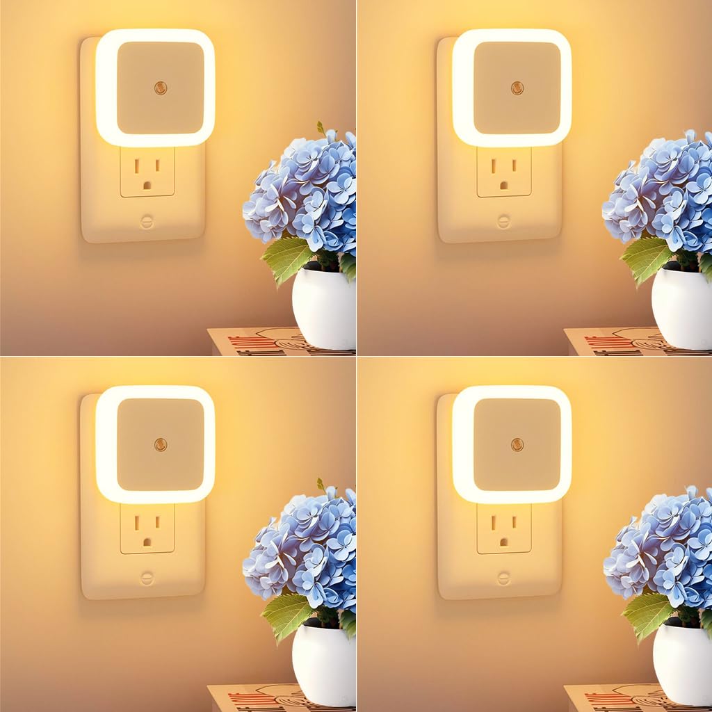ELEPHANTBOAT LED Night Light 4 Pack for Bedroom and Hallway with Smart Light Sensor | Warm 0.5W Plug and Play Wall Light