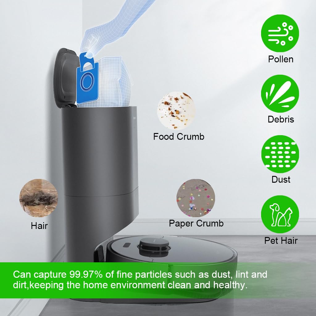 Verilux Replacement Dust Collector Bags for Dreame D10s Plus Vacuum | 8PCS Reusable Multi‑Layer Design
