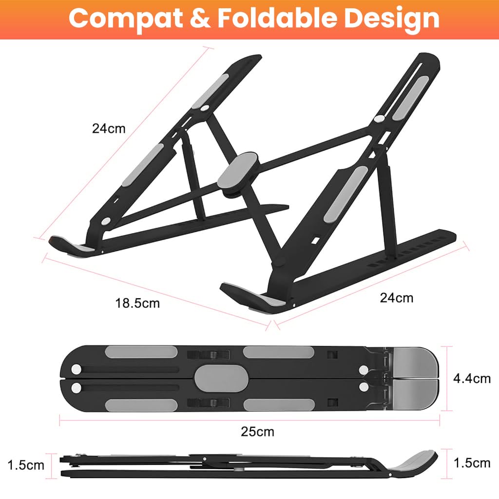 ZORBES Laptop Riser Stand with 10 Height Levels featuring Adjustable Ergonomic Design | Aluminum Alloy Foldable Support for Desk and Office