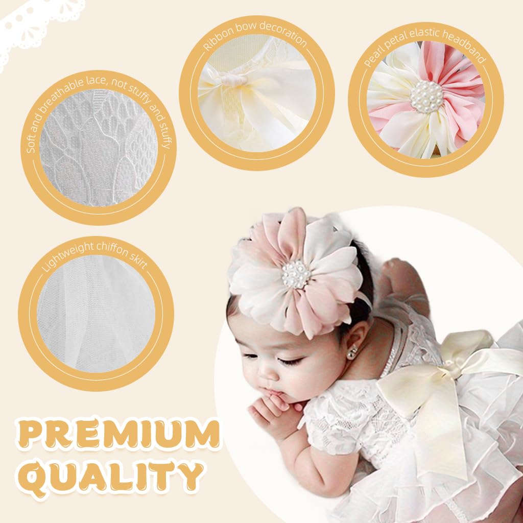 SNOWIE SOFT® Baby Girls Lace Infant Clothes for Newborn Photography Flower Princess Headband and Bow Lace Dress Kit for Infant Girls Newborn Photography Props Newborn Infant Baby Girls Shower Gift