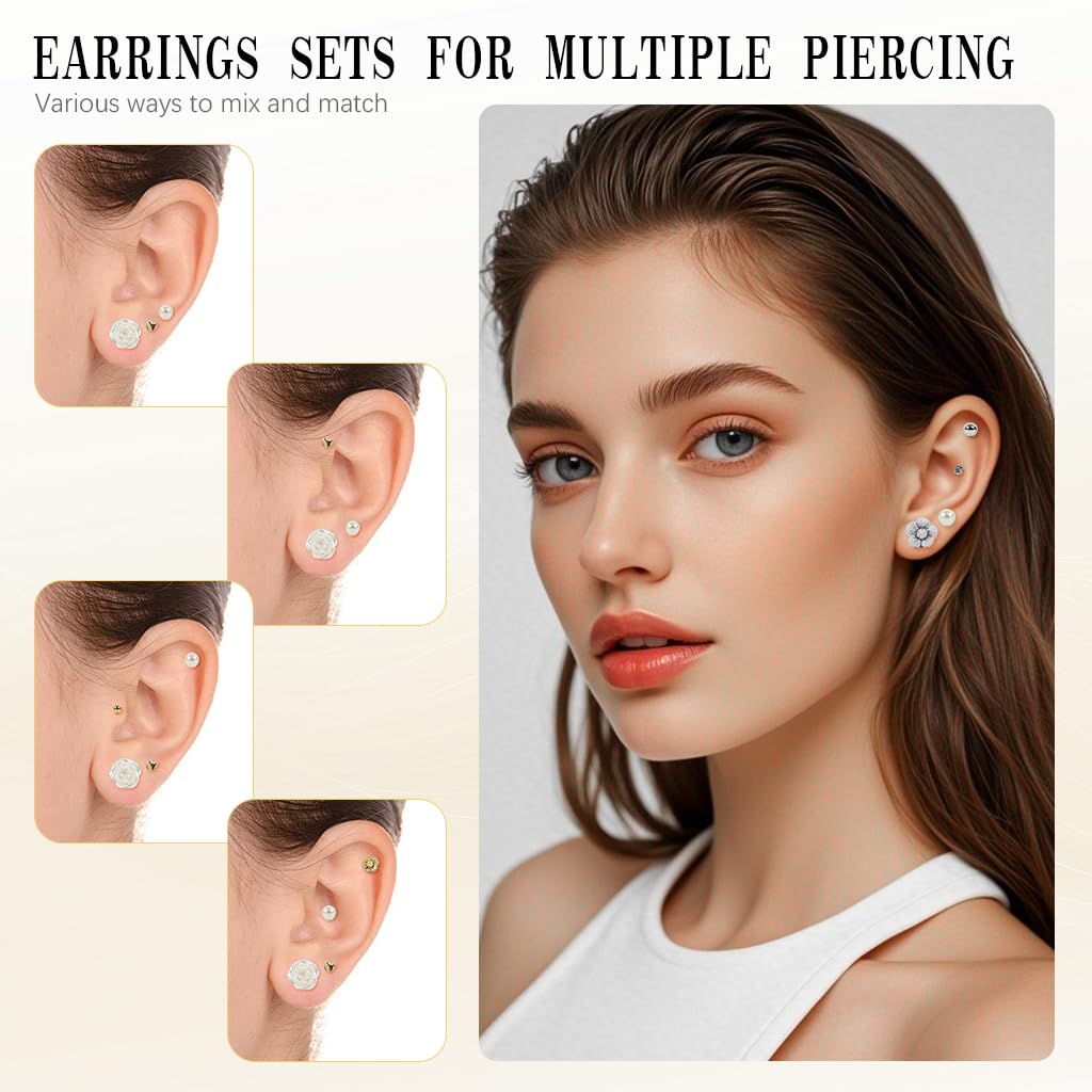 SANNIDHI Earrings Set for Women with 20 Pairs Crystal and Pearl Studs | Hypoallergenic Gift Combo