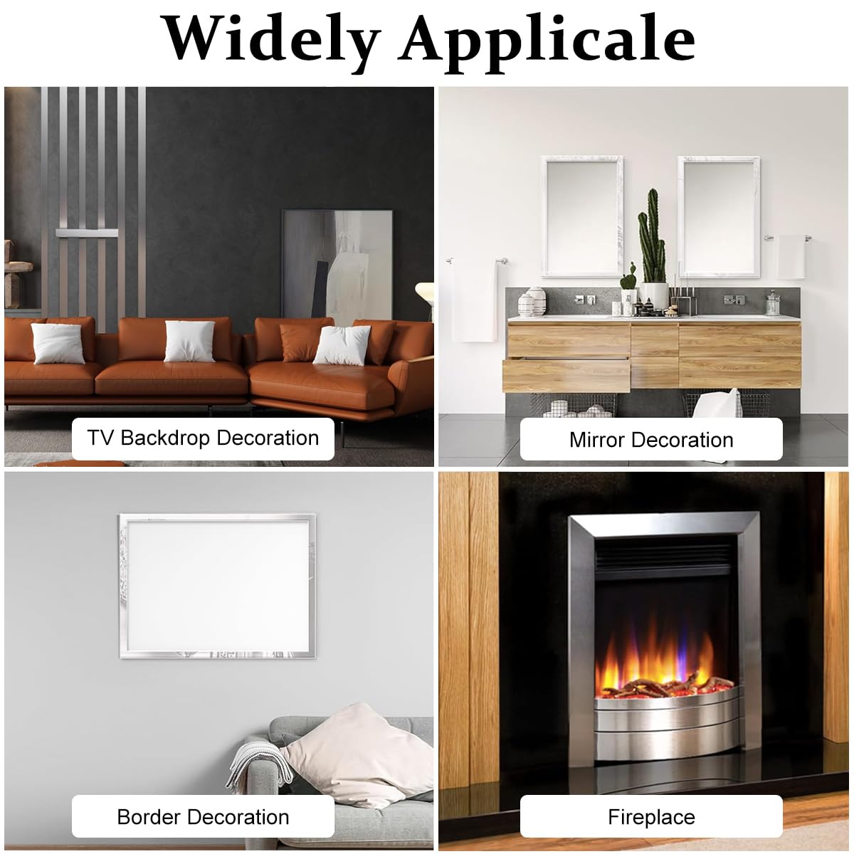 HASTHIP Silver Metal Wall Trim for DIY Décor with Self Adhesive 16.4ft Strip | 201 Stainless Steel Mirror Finish