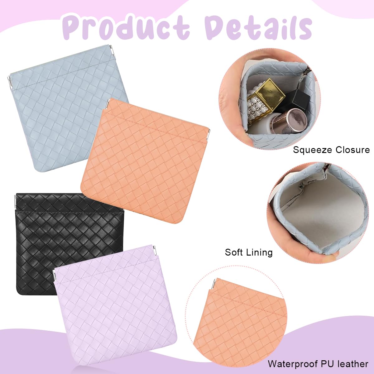 MAYCREATE® 4Pcs Small Makeup Pouch Small Pouches Makeup Bag Mini PU Leather Cosmetic Bag Weave Makeup Pouches for Women Pocket Purse for Coin Lipstick Jewelry Organizer