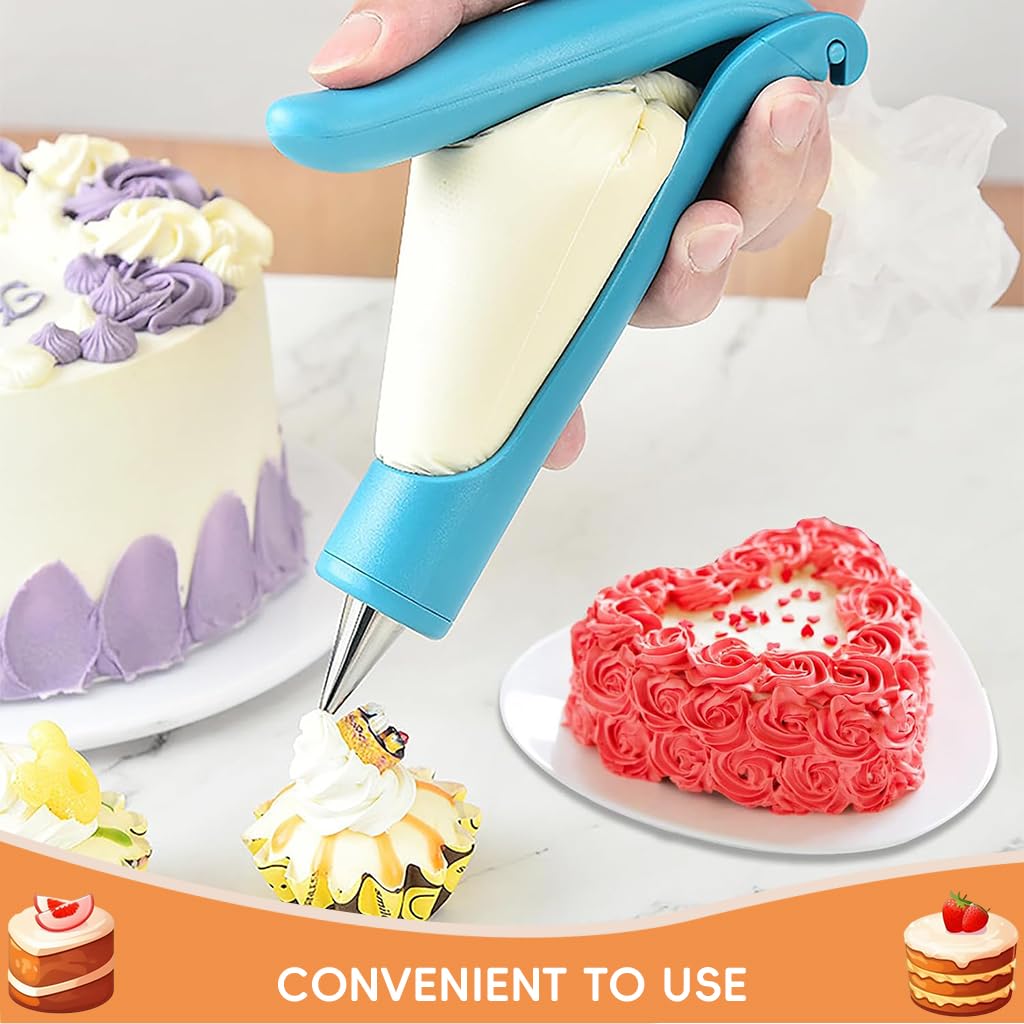 HASTHIP® Cream Applicator for Piping Bags Cream Squeezer Tool Cake Decorating Pen Cake Icing Pen with 2 Piping Tips, 2 Couplers and 10 Piping Bags Cream Applicator for Cake Decorating