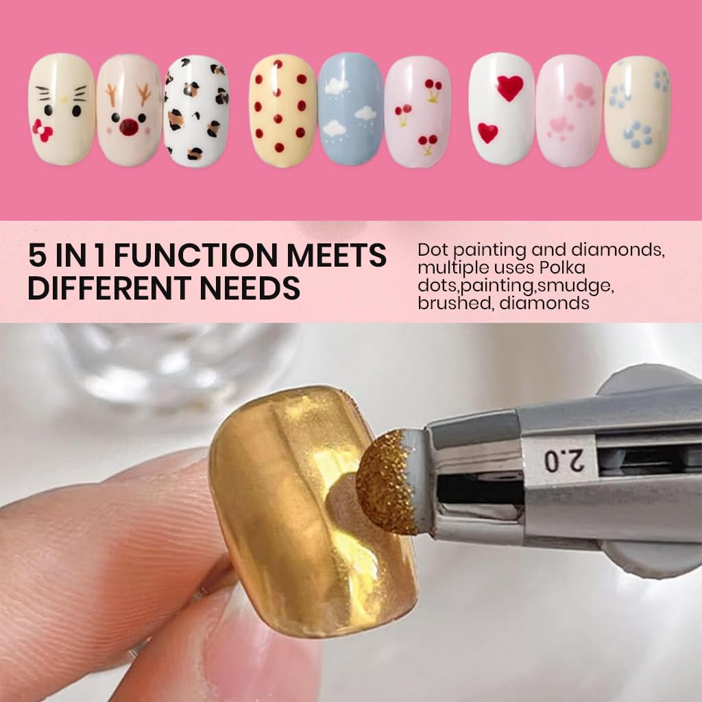 MAYCREATE Nail Dotting Tool for DIY Nail Art with 4 tip sizes 0.8–1.6mm | Switchable Pen Design