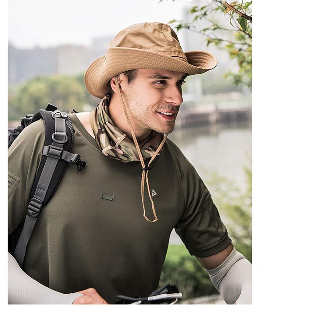 GUSTAVE® Men Synthetic Sun Hat Wide Brim Summer UV Protection Fishing Cap Beige Free Size 3PCS