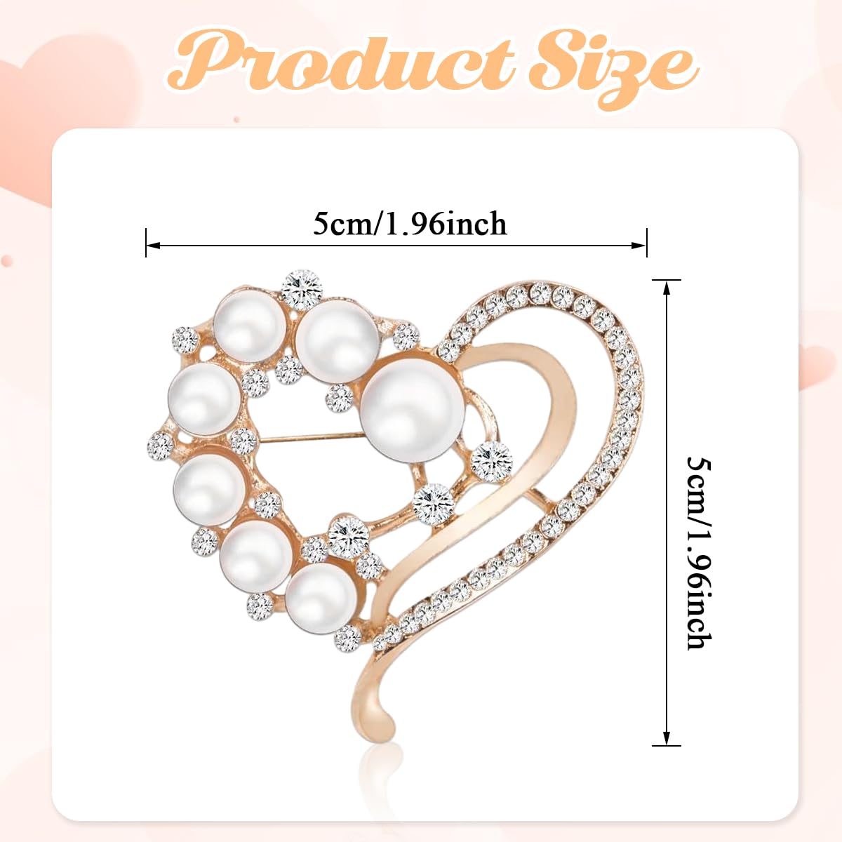Venzina Pearl Brooch for Women featuring Heart-Shaped Rhinestones 5x4cm Alloy Pin | Elegant Gift