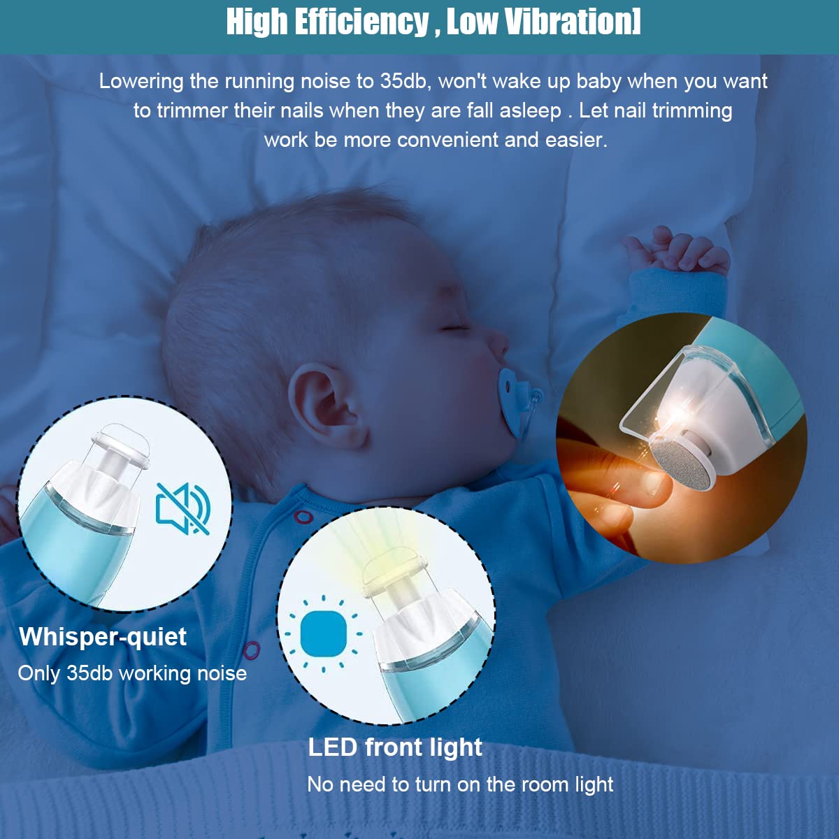 SNOWIE SOFT Rechargeable Nail Trimmer for Baby and Adult with 9 Grinder Bits featuring Bi Directional Speed Control and LED Light