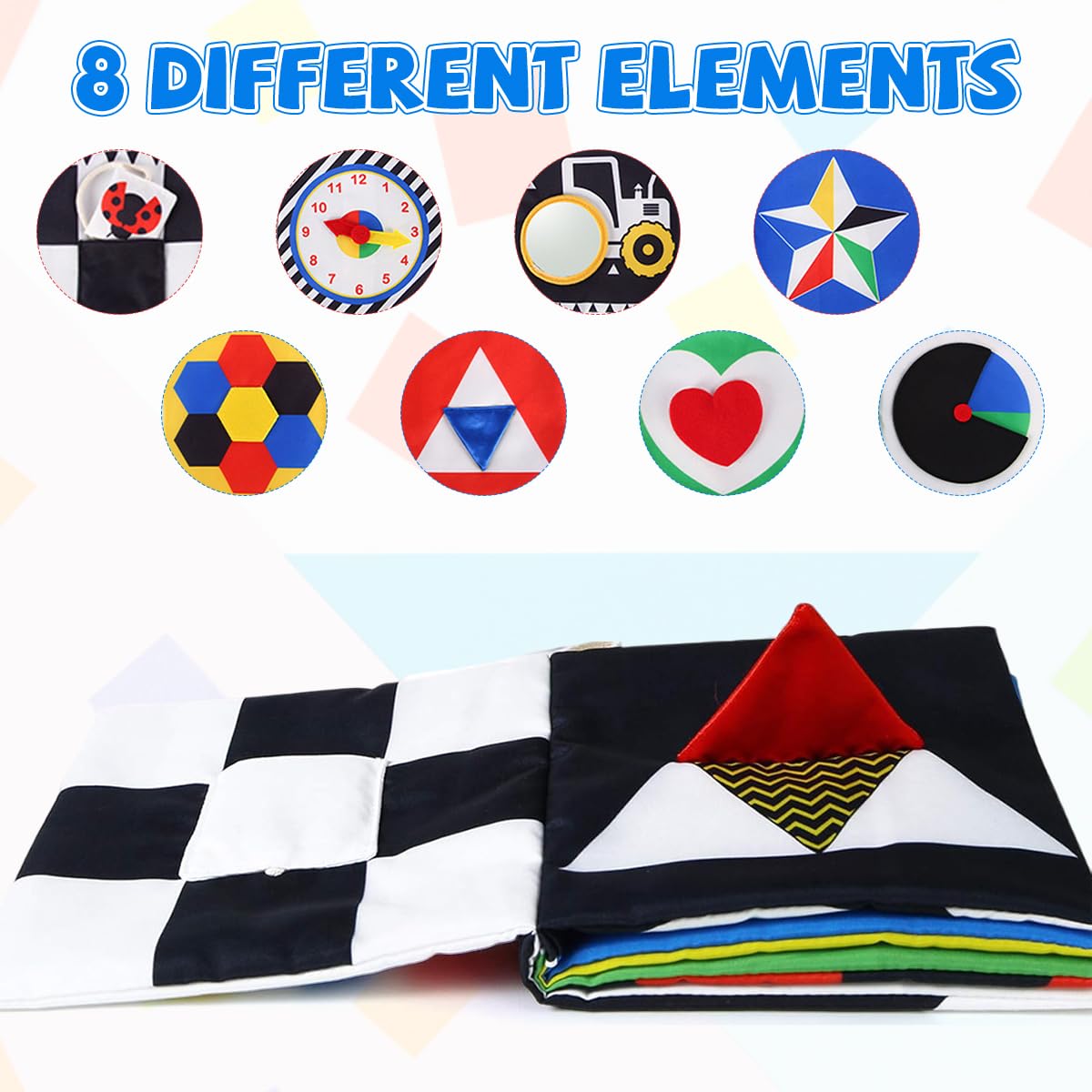 SNOWIE SOFT Cloth Books for Babies with Crinkle Pages and Squeaky Sound | Black and White Sensory Toy