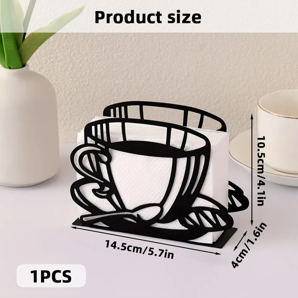 ZIBUYU Modern Metal Napkin Holder for Kitchen and Dining featuring Cast Iron Frame | Decorative Coffee Cup Design for Home Café and Restaurant Tables
