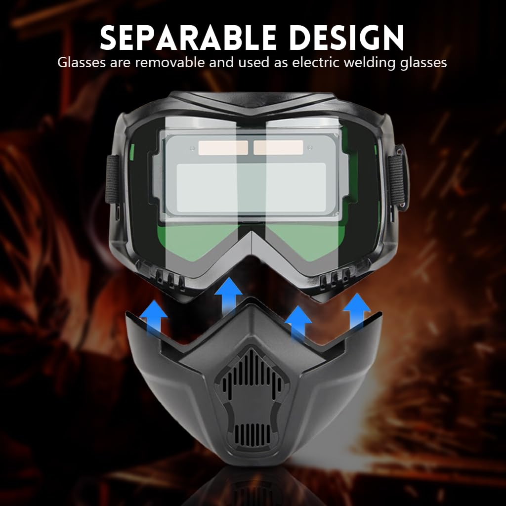 Serplex Welding Helmet for Arc Protection with Auto-Darkening Goggles and 10 Lenses | Lightweight PP Face Mask with Adjustable Strap