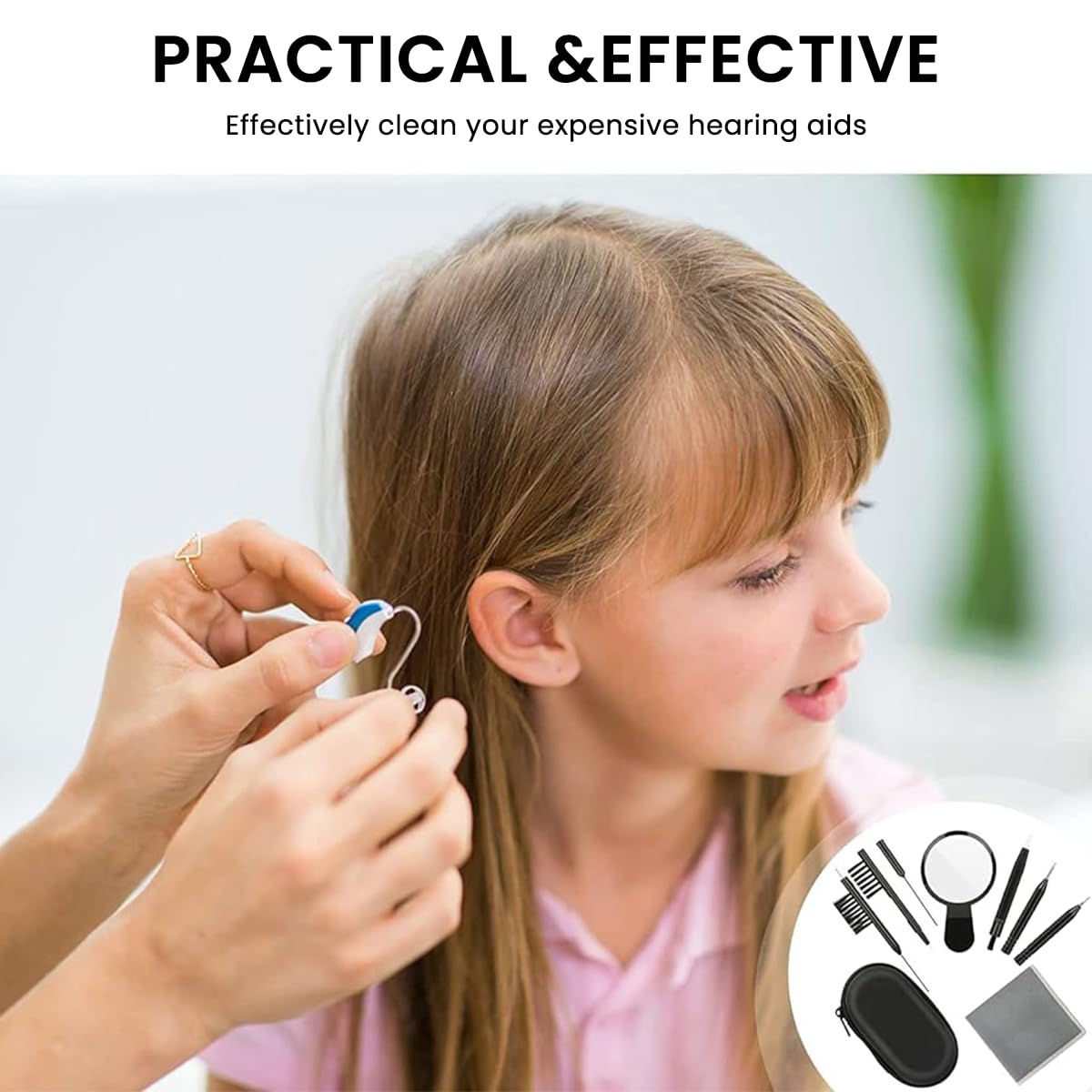 HANNEA Hearing Aid Cleaning Kit for Earphones and Airpods with 9 Pieces Tools & Magnifier