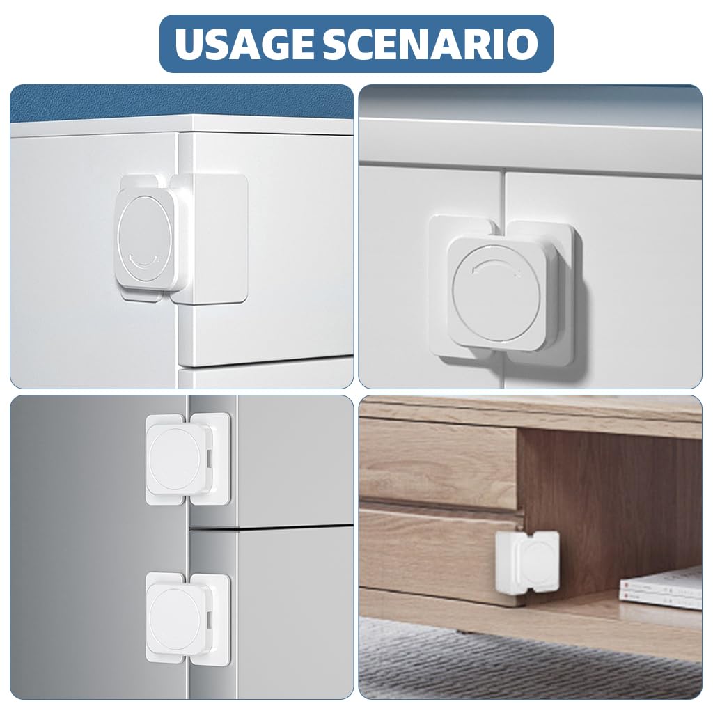 SNOWIE SOFT Child Safety Locks for Cabinets and Drawers 12PCS with Rotatable Knob | No Drill Adhesive Baby Proofing
