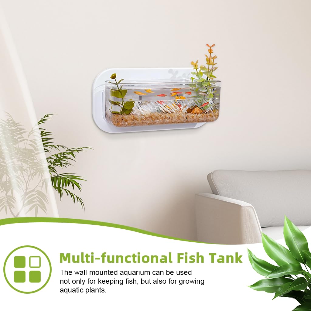 Qpets Wall Mounted Hydroponic Planter for Indoor Decor with No Drill Detachable Design 25x14.5x9cm Clear Acrylic | Home Wall Aquarium Display