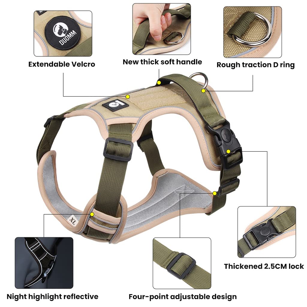 Qpets Dog Harness for Large Dogs with Dual Metal Buckles and Reflective Strips | Khaki XL 2 PCS