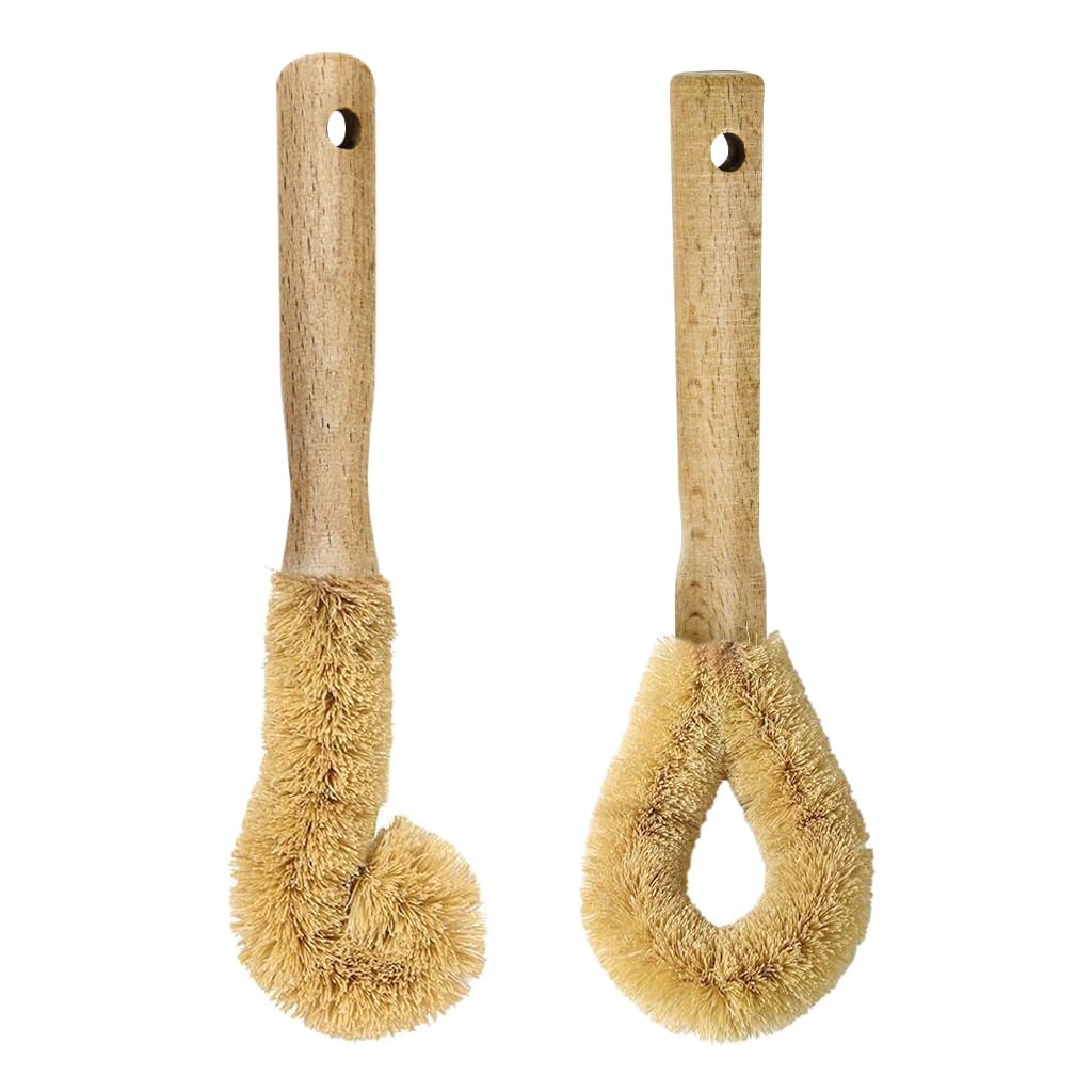 HASTHIP Kitchen Pot Cleaning Brushes 2Pcs with Wooden Handle Featuring Quick-Dry Coir Fiber | Eco-Friendly Scrubber for Pots and Pans