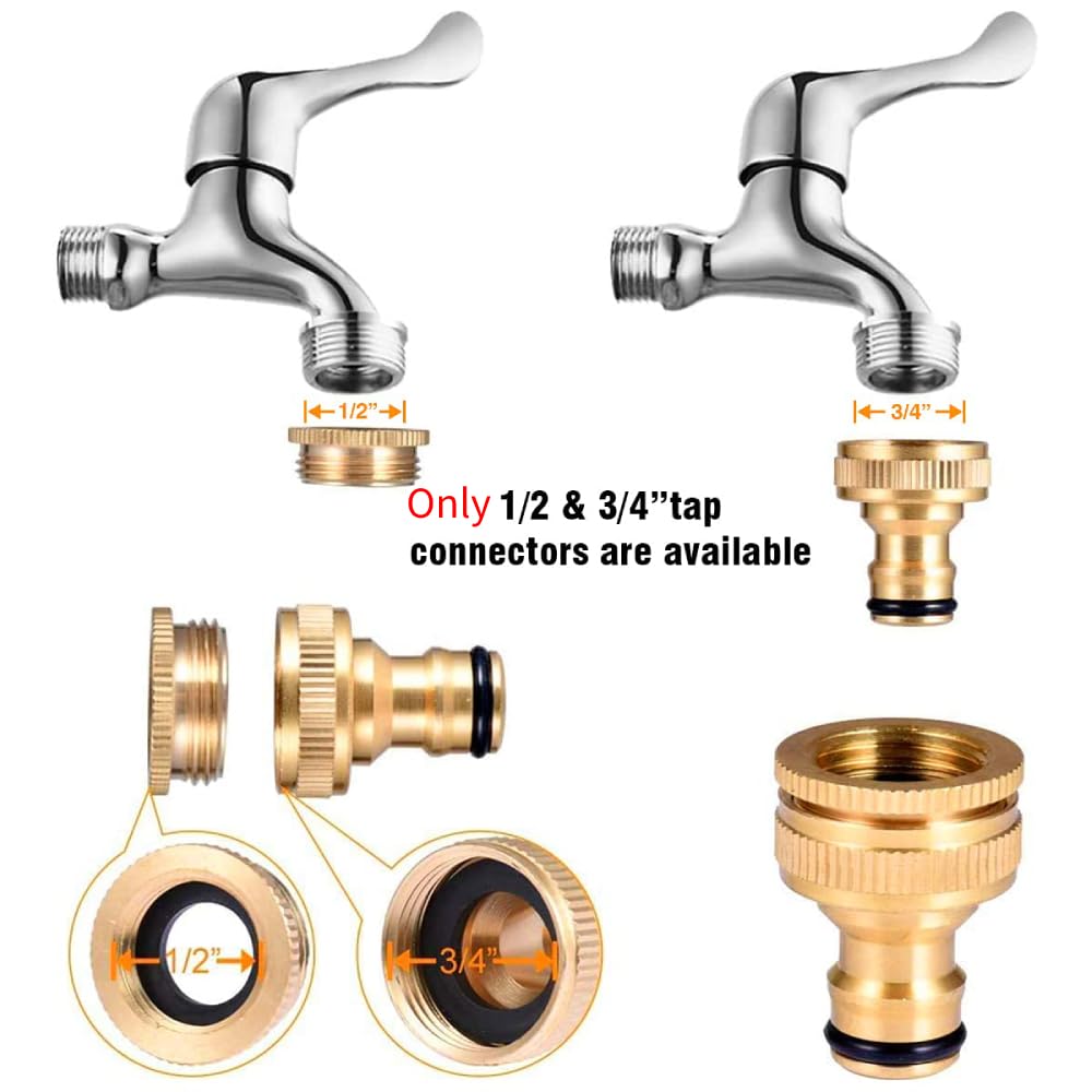 HASTHIP  2 in 1 Set Universal Tap Connector, Tap Connector Brass Adapter Quick Release Coupling, Pipe Connector for Tap 3/4 and 1/2 inch, Universal Faucet Adapter for Garden Hose Pipe Fitting