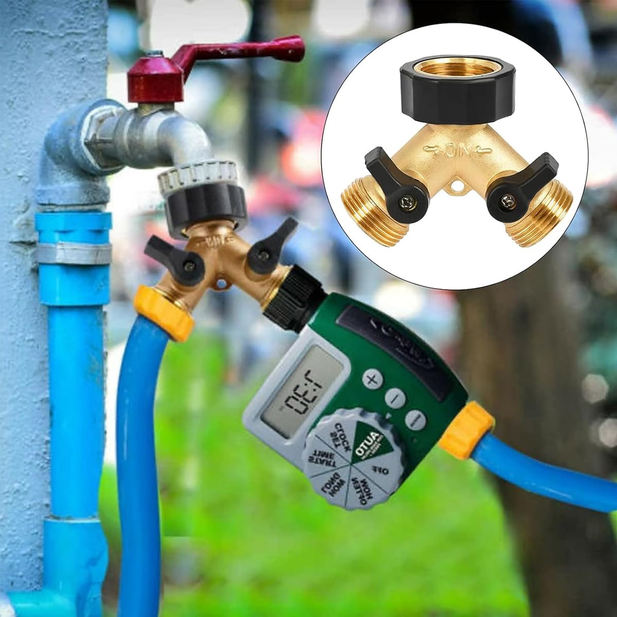 Supvox Garden Hose Splitter for Efficient Water Control with 2 Way Valves and Brass Body