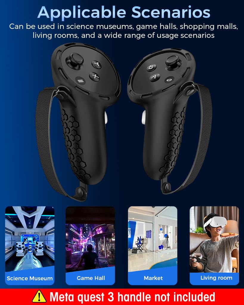 ZORBES Silicone Cover for Oculus Meta Quest 3 Controllers with Adjustable Hand Straps | Non Slip Grip and Thumbstick Caps