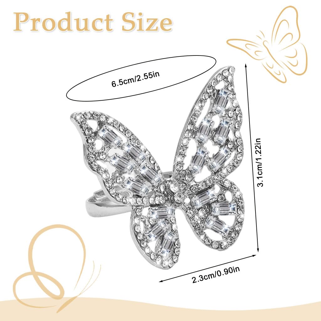 Zibuyu Butterfly Diamond Ring for Women with Crystal Bow and Adjustable Cubic Zirconia Band