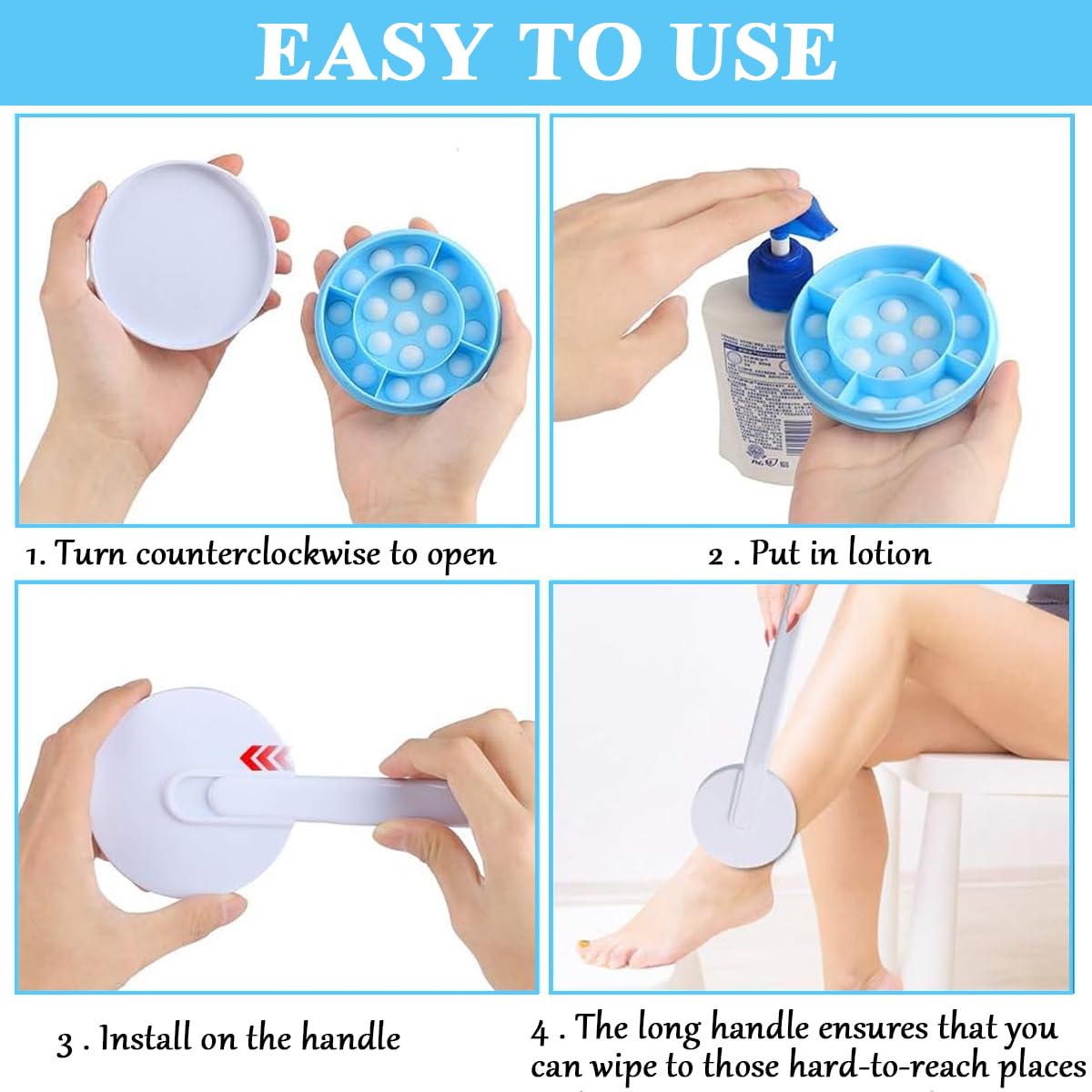 MAYCREATE® Back Lotion Applicator and Massager, Handheld Long Handled Easy Reach Roll-On for Sunscreen, Cream, Shower Gel on Back, Legs and Feet Massaging Tool