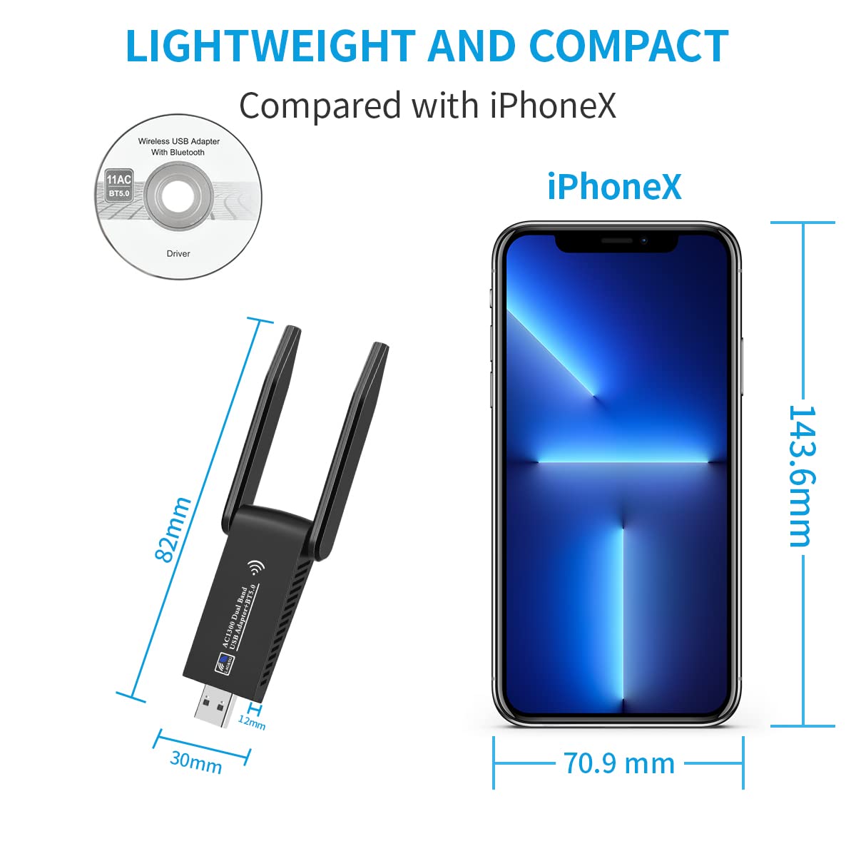 Verilux USB WiFi Adapter for PC with Dual Band 1300Mbps Speed and 5dBi Antennas | USB 3.0 Plug and Play