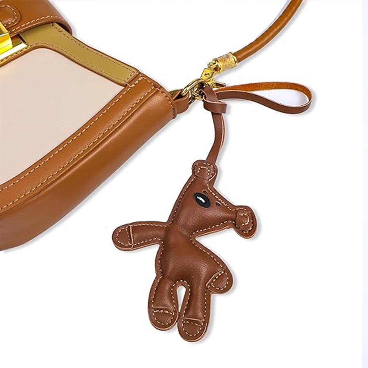 Zibuyu Bag Charm for Backpack or Handbag featuring PU Brown Bear Pendant | 2PCS Keyring Set