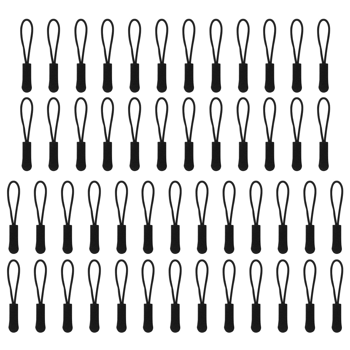 HASTHIP® 50Pcs Zipper Pulls Replacement, Zipper Tabs Black Cord Extender Zipper Pull for Backpack, Luggage, Purse, Jacket, Boot, Gloves