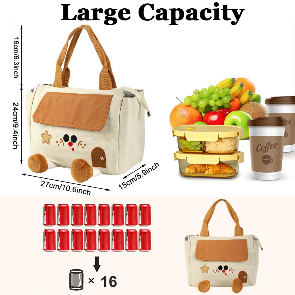 HASTHIP Lunch Bag for Kids with 9.5L Capacity and Reinforced Handles | Waterproof Brown Tote