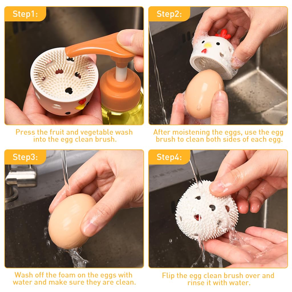 HASTHIP Silicone Egg Brush Cleaner for Fresh Eggs with 2.24 in Cap Design and Soft Bristles