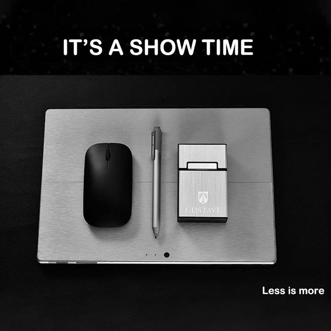 GUSTAVE Cigarette Case for Whole Pack 20pcs featuring Magnetic Seal and Aluminum Shell | Black and Silver Set