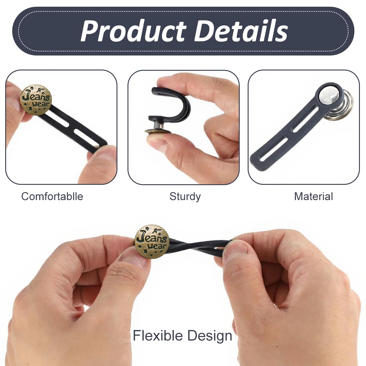 HASTHIP Jeans Waist Adjusting Buttons for Easy Fit with Silicone Strips | 6Pcs Metal Set