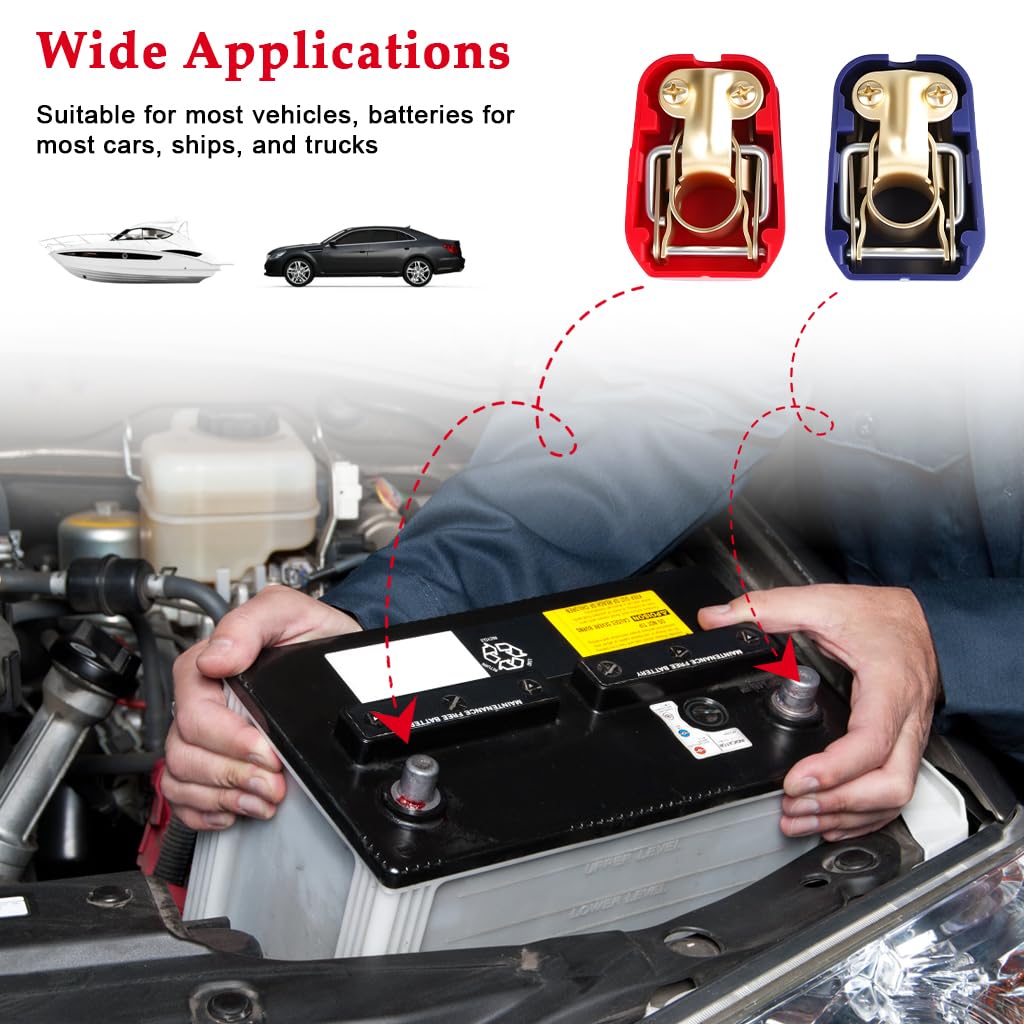 STHIRA Battery Terminal Connectors for Automotive Use with Reverse Installation Prevention and Pure Copper Build | 2Pcs 19mm and 17.5mm Quick Release Clamps