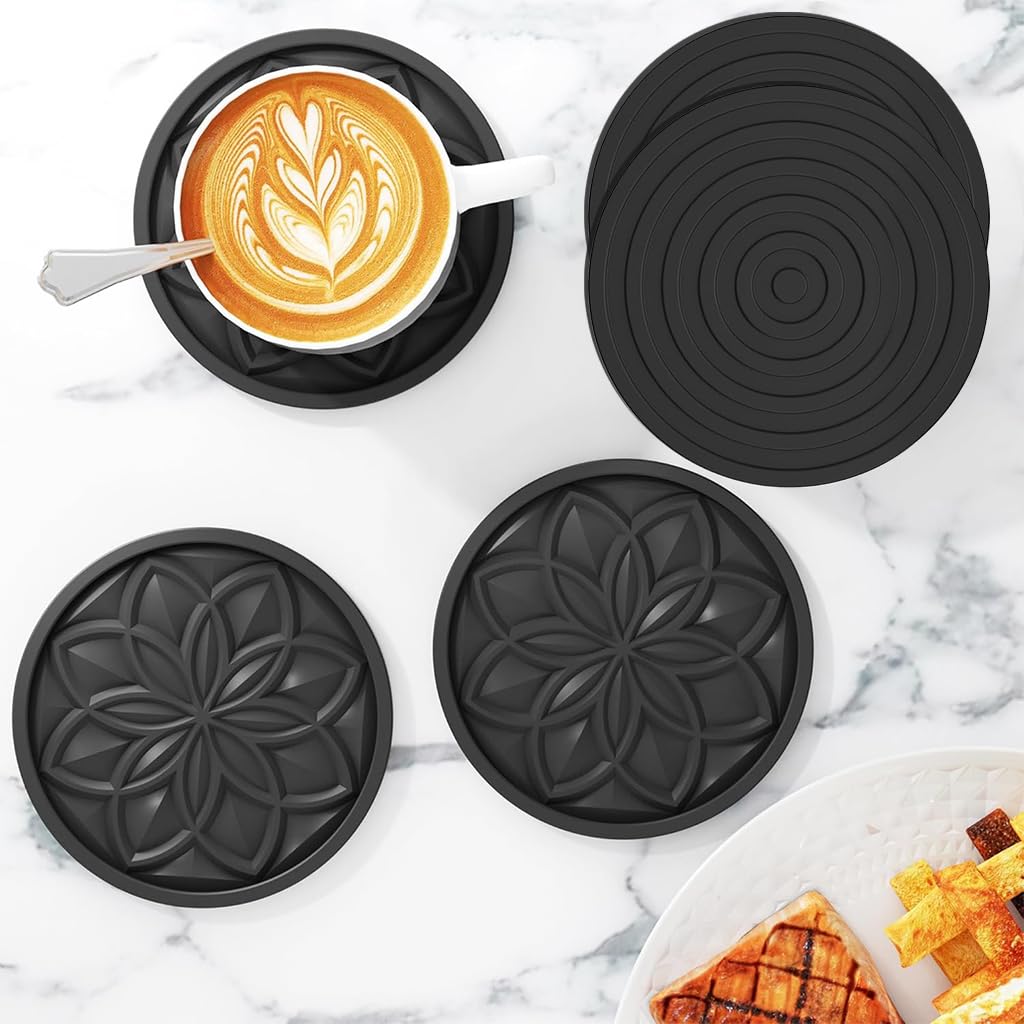 Supvox Coasters for Drinks Set of 4 with Silicone Surface for Coffee and Dining Tables